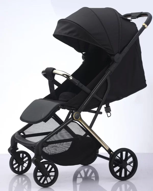 One-Hand Fold Baby Stroller Adjustable Canopy & Pedal with Storage Basket & Bag Baby Pram