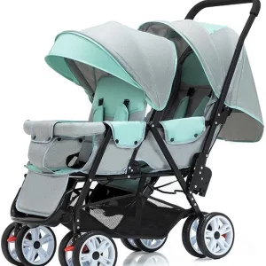 Baby Twin Stroller with Peek-a-boo Window Adjustable Seats Front & Rear Suspension Extra Storage, Wholesale