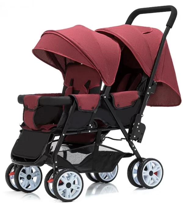 Baby Twin Stroller with Peek-a-boo Window Adjustable Seats Front & Rear Suspension Extra Storage, Wholesale - 图片 3
