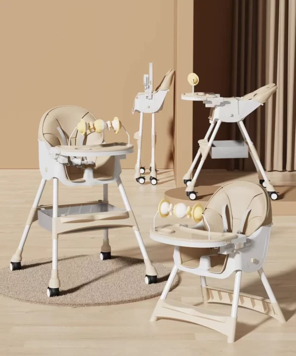 Baby High Chair with Rocking Horse Mode Toys and Adjustable Recline, Foldable Design, Comfortable & Safe for Infants