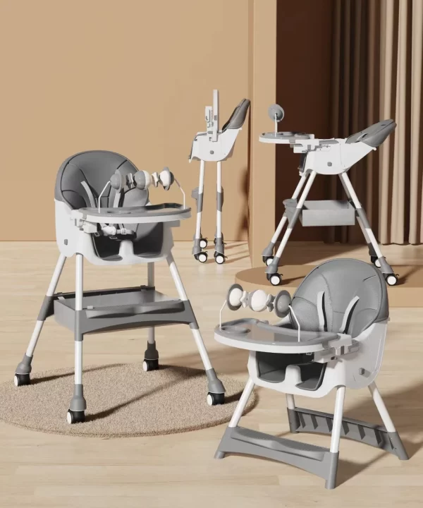 Baby High Chair with Rocking Horse Mode Toys and Adjustable Recline, Foldable Design, Comfortable & Safe for Infants - 图片 6