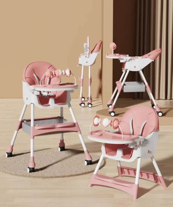 Baby High Chair with Rocking Horse Mode Toys and Adjustable Recline, Foldable Design, Comfortable & Safe for Infants - 图片 5