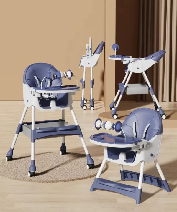 Baby High Chair with Rocking Horse Mode Toys and Adjustable Recline, Foldable Design, Comfortable & Safe for Infants - 图片 4