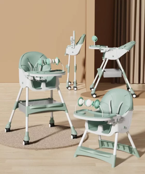 Baby High Chair with Rocking Horse Mode Toys and Adjustable Recline, Foldable Design, Comfortable & Safe for Infants - 图片 3