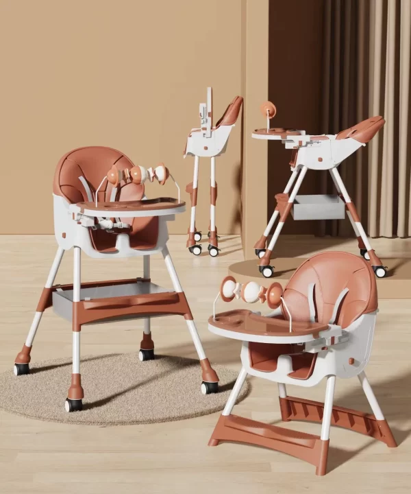 Baby High Chair with Rocking Horse Mode Toys and Adjustable Recline, Foldable Design, Comfortable & Safe for Infants - 图片 2