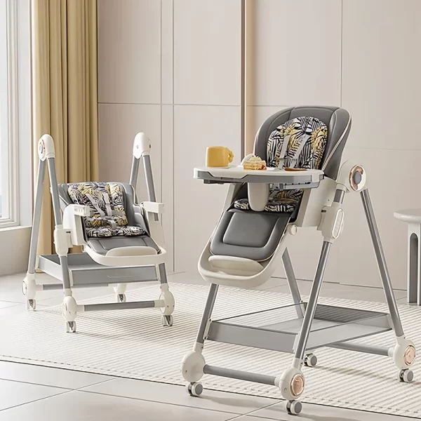 Baby High Chair with Wheels, Adjustable Height, Backrest, Footrest, Tray, Foldable High Chair for Toddlers - 图片 2