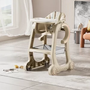 Baby High Chair Baby Feeding Chair for Babies and Toddlers with Adjustable Tray, Locking Wheels and PU Cushion Washable, Wholesale