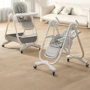 Convertible 2 in 1 Baby High Chair Foldable Baby Rocking Chair 5-Level Height Adjustable with Comfortable PU Seat, Wholesale