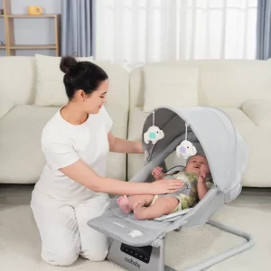 Multifunctional Baby Rocking Chair with Adjustable Backrest, Canopy & Mosquito Net, 5-Speed Rocking, Wholesale