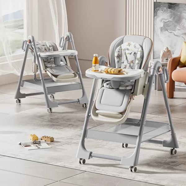 Baby High Chair Baby Swings Rocking Chair with Wheels Foldable 7 Adjustable Height & 4-Position Backrest with Double Tray, Wholesale