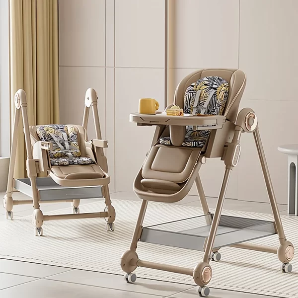 Baby High Chair with Wheels, Adjustable Height, Backrest, Footrest, Tray, Foldable High Chair for Toddlers - 图片 3