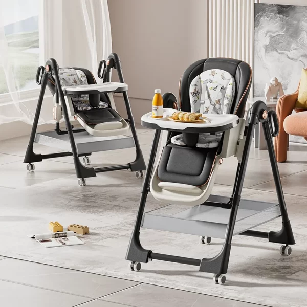 Baby High Chair Baby Swings Rocking Chair with Wheels Foldable 7 Adjustable Height & 4-Position Backrest with Double Tray, Wholesale - 图片 2