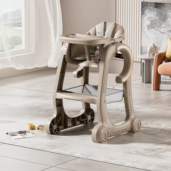 Baby High Chair Baby Feeding Chair for Babies and Toddlers with Adjustable Tray, Locking Wheels and PU Cushion Washable, Wholesale - 图片 3