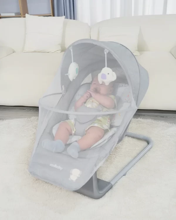 Multifunctional Baby Rocking Chair with Adjustable Backrest, Canopy & Mosquito Net, 5-Speed Rocking, Wholesale - 图片 3