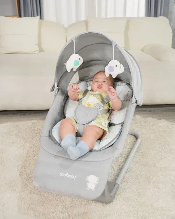Multifunctional Baby Rocking Chair with Adjustable Backrest, Canopy & Mosquito Net, 5-Speed Rocking, Wholesale - 图片 4
