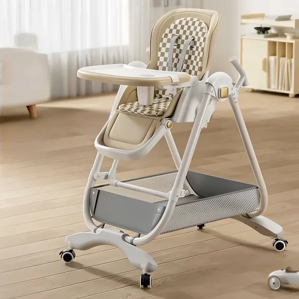 Convertible 2 in 1 Baby High Chair Foldable Baby Rocking Chair 5-Level Height Adjustable with Comfortable PU Seat, Wholesale - 图片 4