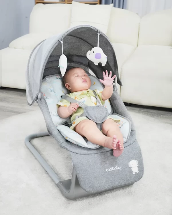 Multifunctional Baby Rocking Chair with Adjustable Backrest, Canopy & Mosquito Net, 5-Speed Rocking, Wholesale - 图片 6