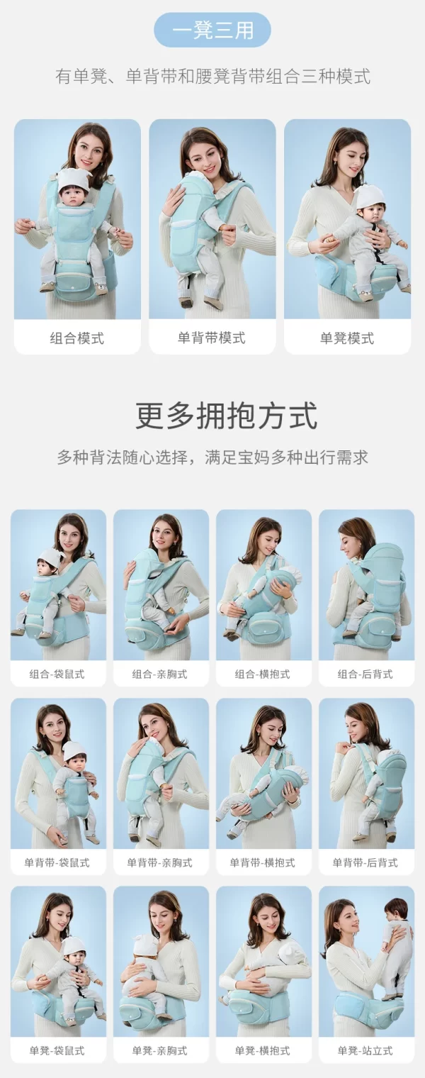 3-in-1 Baby Carrier with Hip Seat 12 Carrying Ways Head-Support for 0 - 36 Months with 123cm Extended Belt, Wholesale - 图片 2
