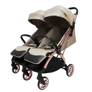 FTC025 Foldable Lightweight Side by Side Double Stroller with 5-Point Safety Harness for Infants and Toddlers