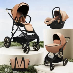 FTC013 3-in-1 Baby Stroller with Bassinet and Car Seat - Folding Infant Newborn Pram Stroller with Reversible Seat