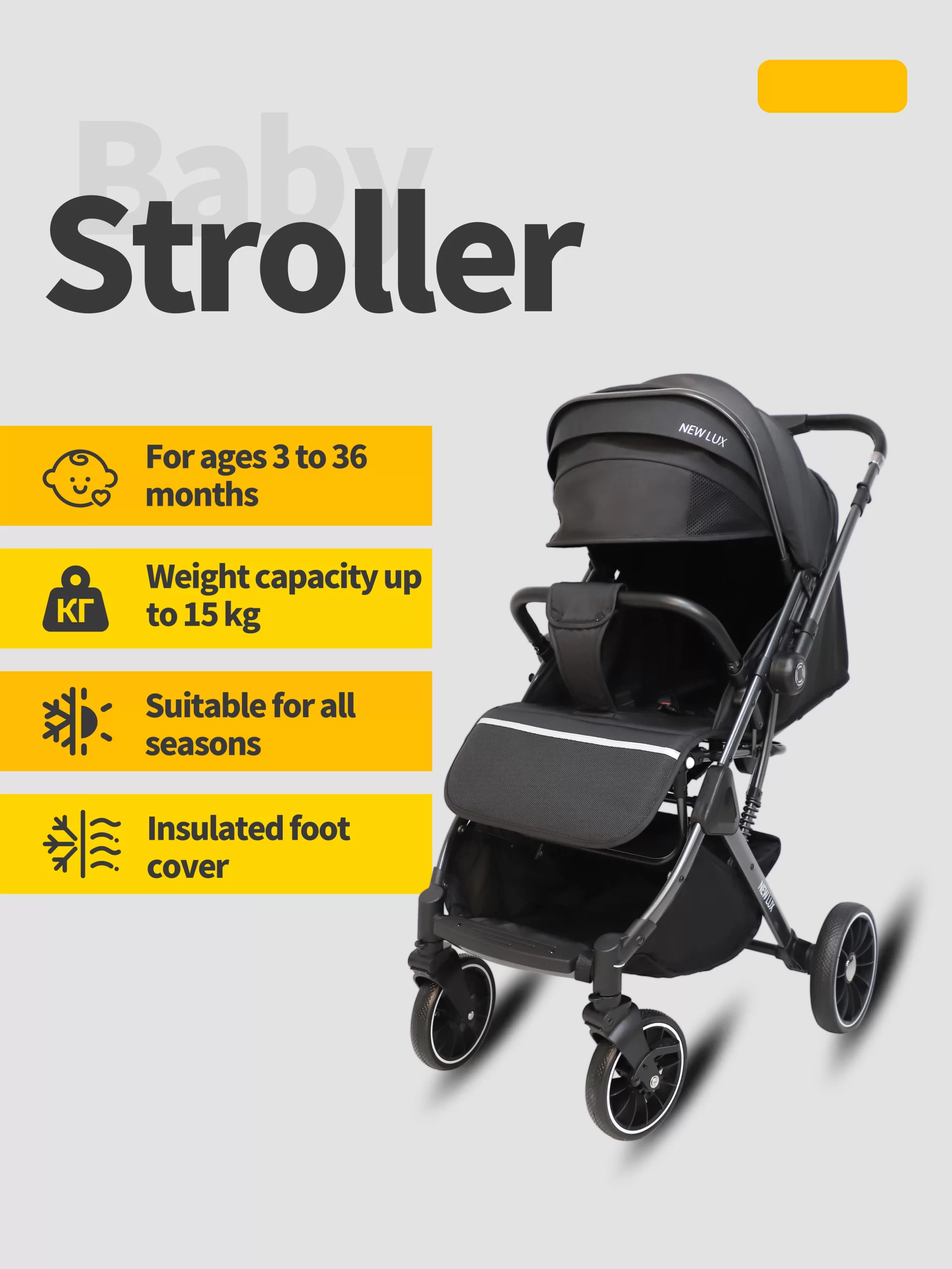 Wholesale Baby Stroller with Reversible Handle Footmuff & Mommy Bag, Infant Pushchair with Large Foot Cover, All-Season Baby Pram - 图片 7