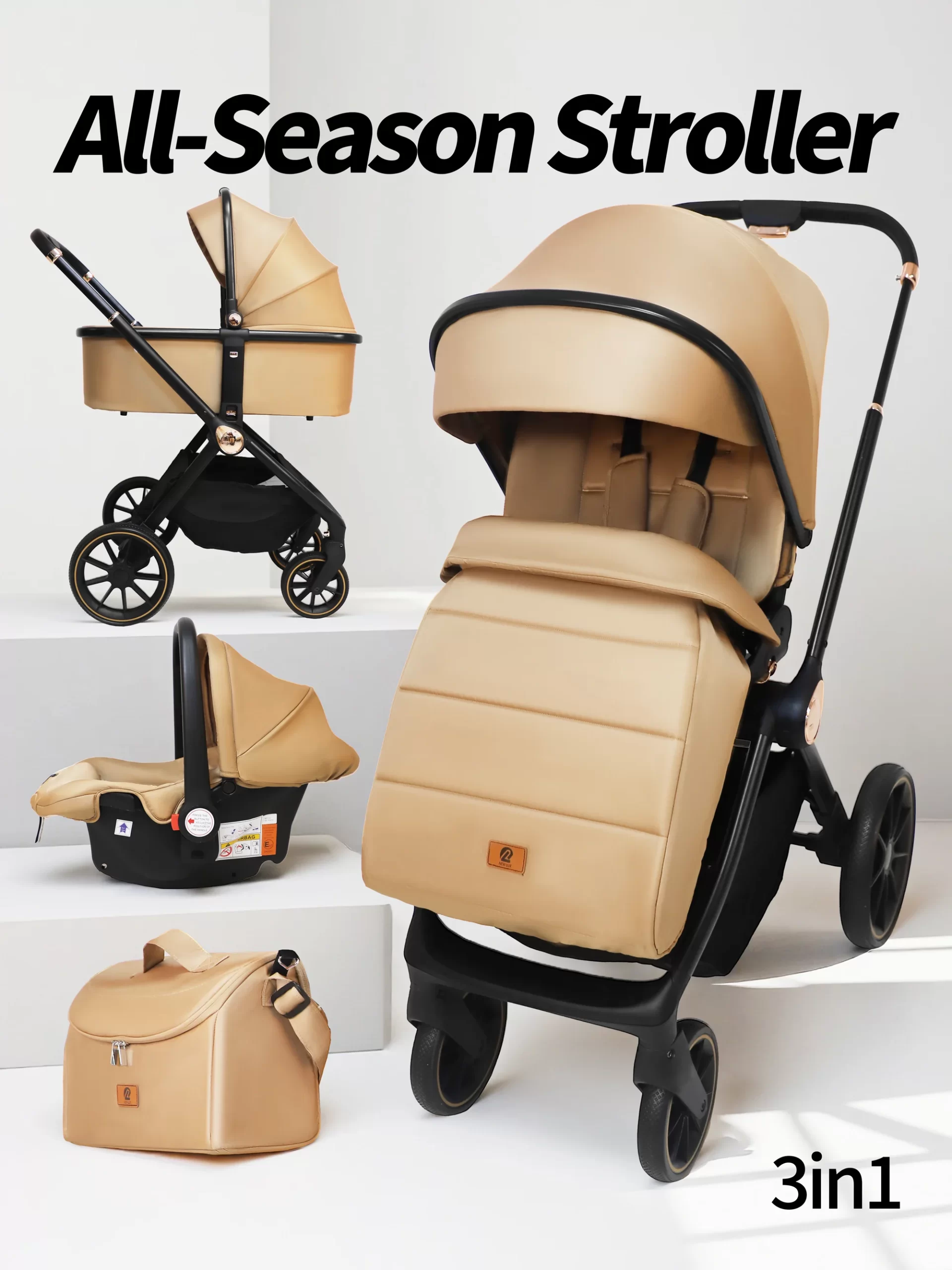 Wholesale Premium 3 in 1 Baby Stroller with Bassinet and Car Seat Newborn Stroller for Infant Toddler Pram with Footmuff - 图片 7