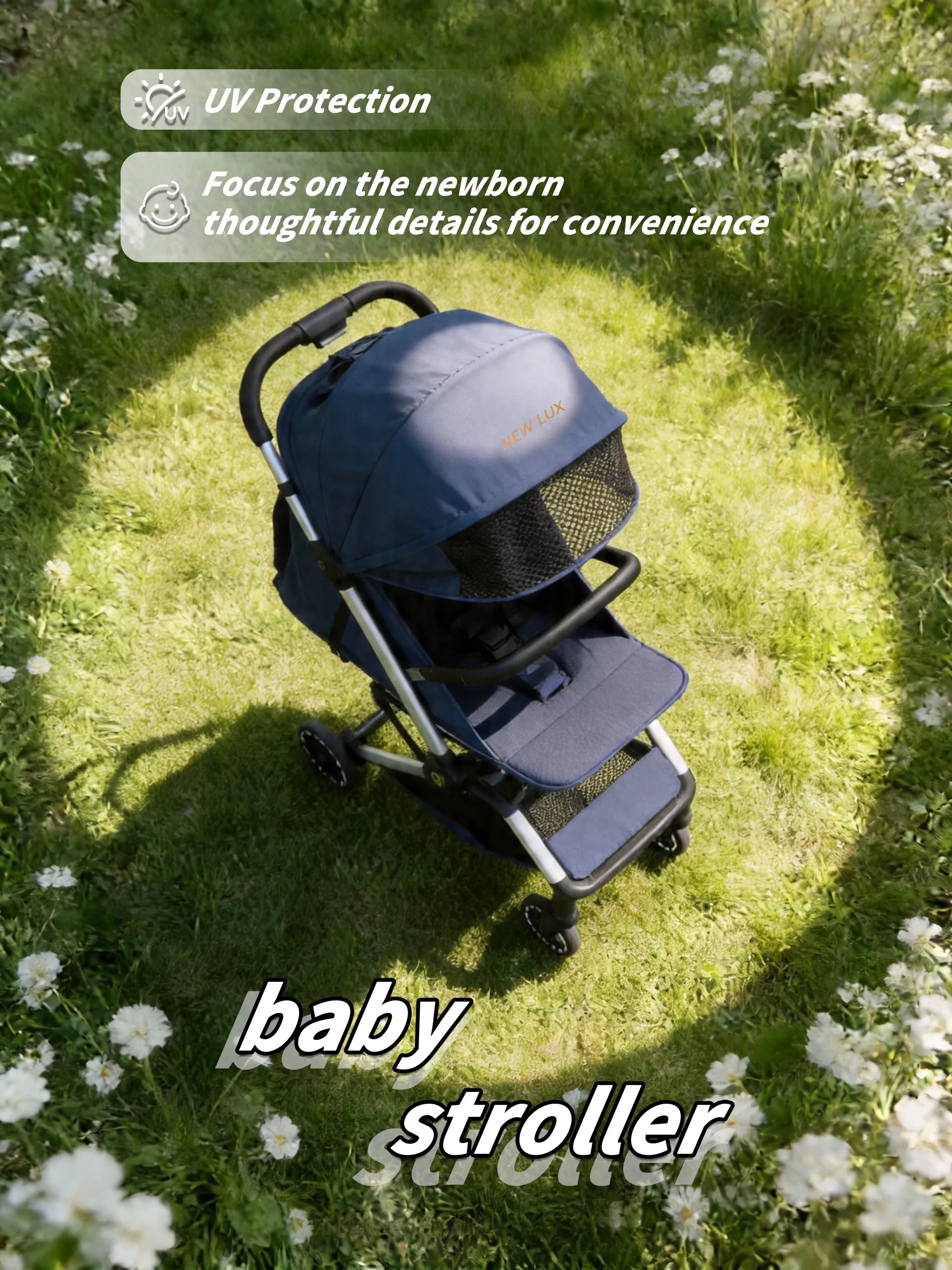 Wholesale Premium Lightweight Newborn Travel Stroller – Portable One-Click Fold Pram with Full Safety & Comfort Features - 图片 3