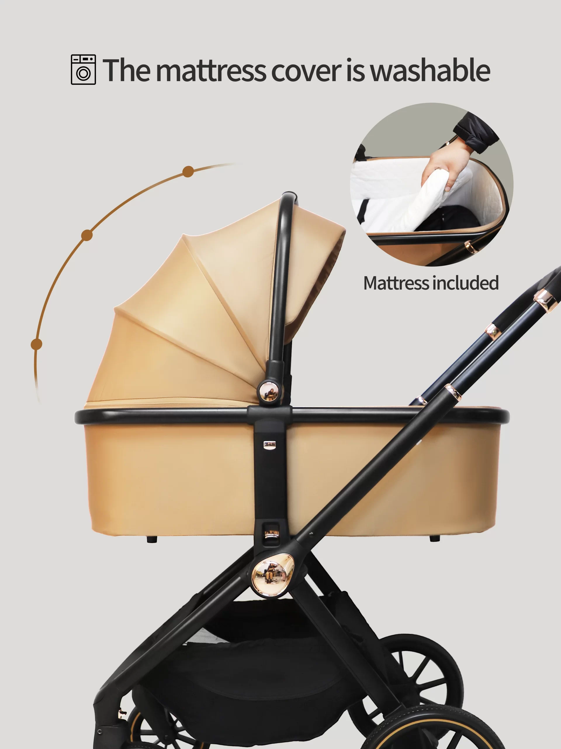 Wholesale Premium 3 in 1 Baby Stroller with Bassinet and Car Seat Newborn Stroller for Infant Toddler Pram with Footmuff - 图片 8