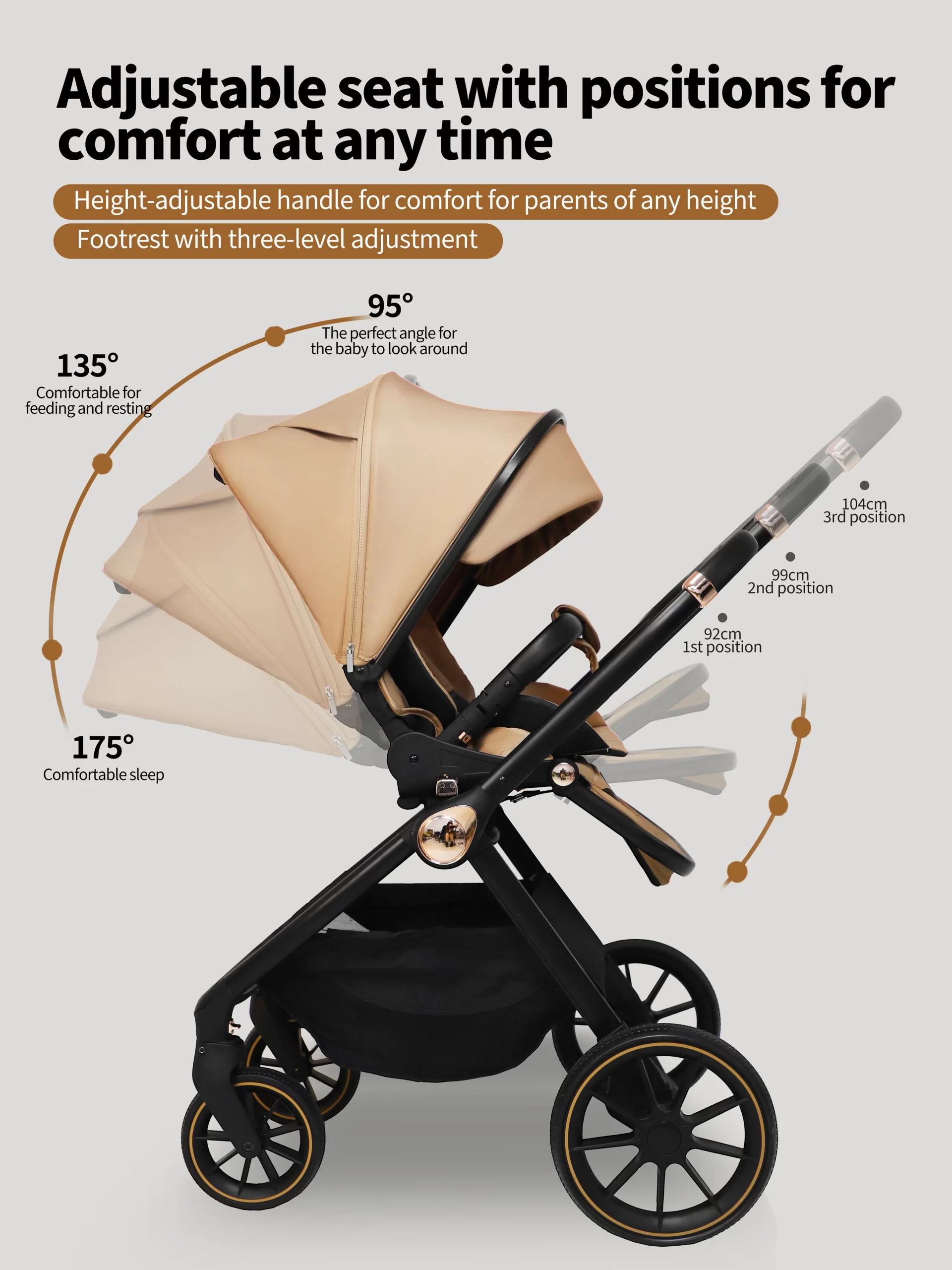 Wholesale Premium 3 in 1 Baby Stroller with Bassinet and Car Seat Newborn Stroller for Infant Toddler Pram with Footmuff - 图片 16