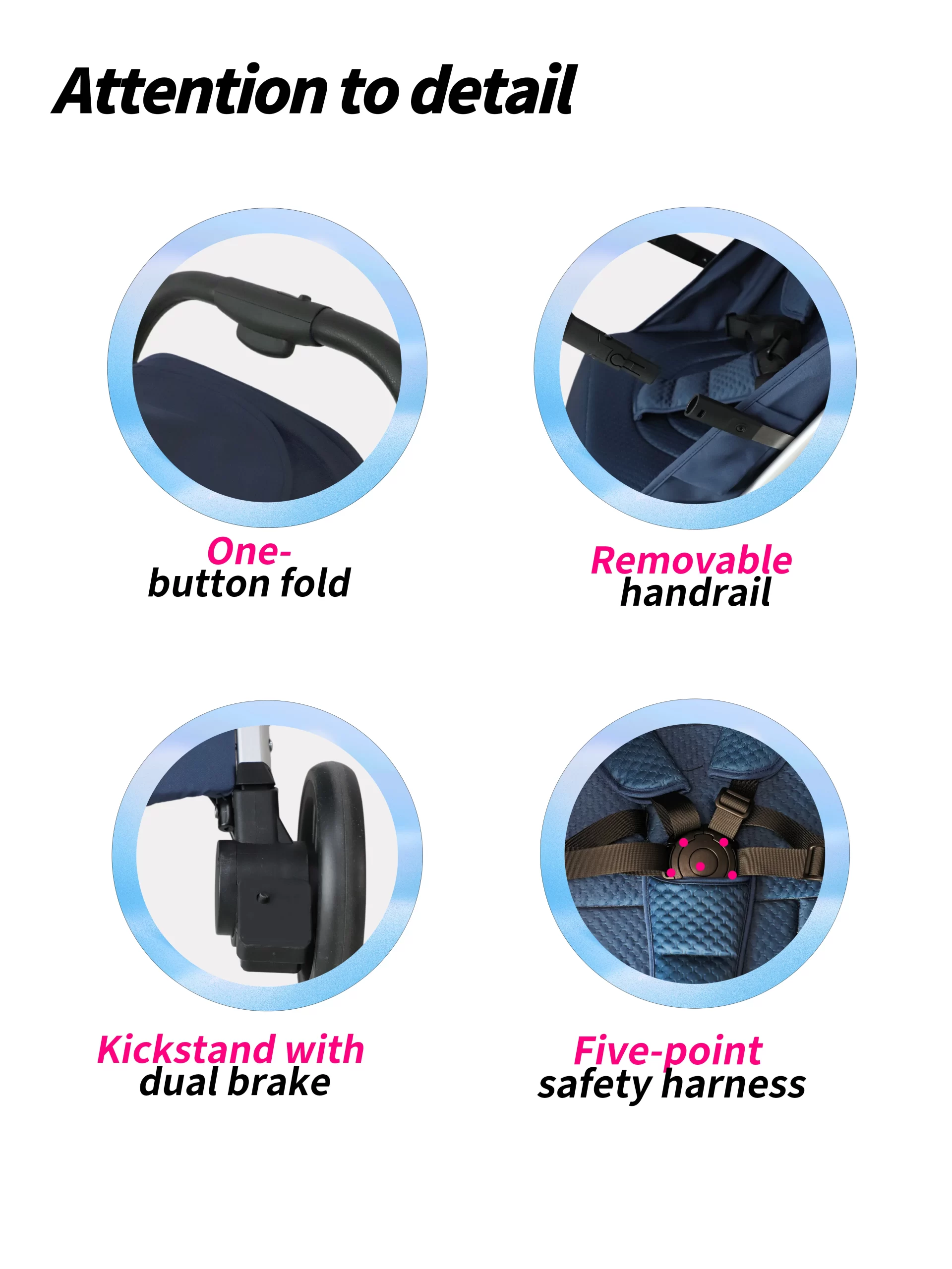 Wholesale Premium Lightweight Newborn Travel Stroller – Portable One-Click Fold Pram with Full Safety & Comfort Features - 图片 7