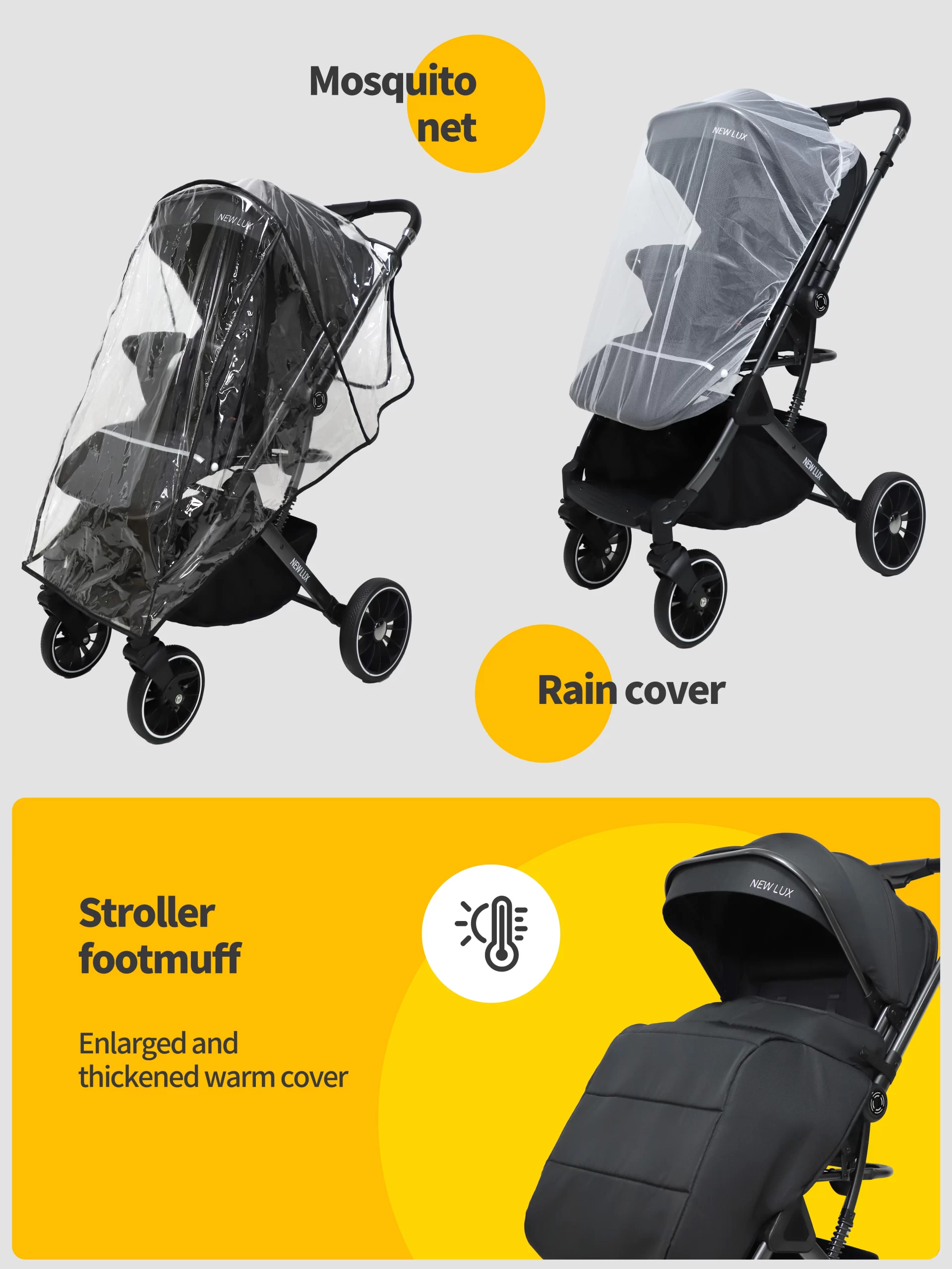 Wholesale Baby Stroller with Reversible Handle Footmuff & Mommy Bag, Infant Pushchair with Large Foot Cover, All-Season Baby Pram - 图片 4