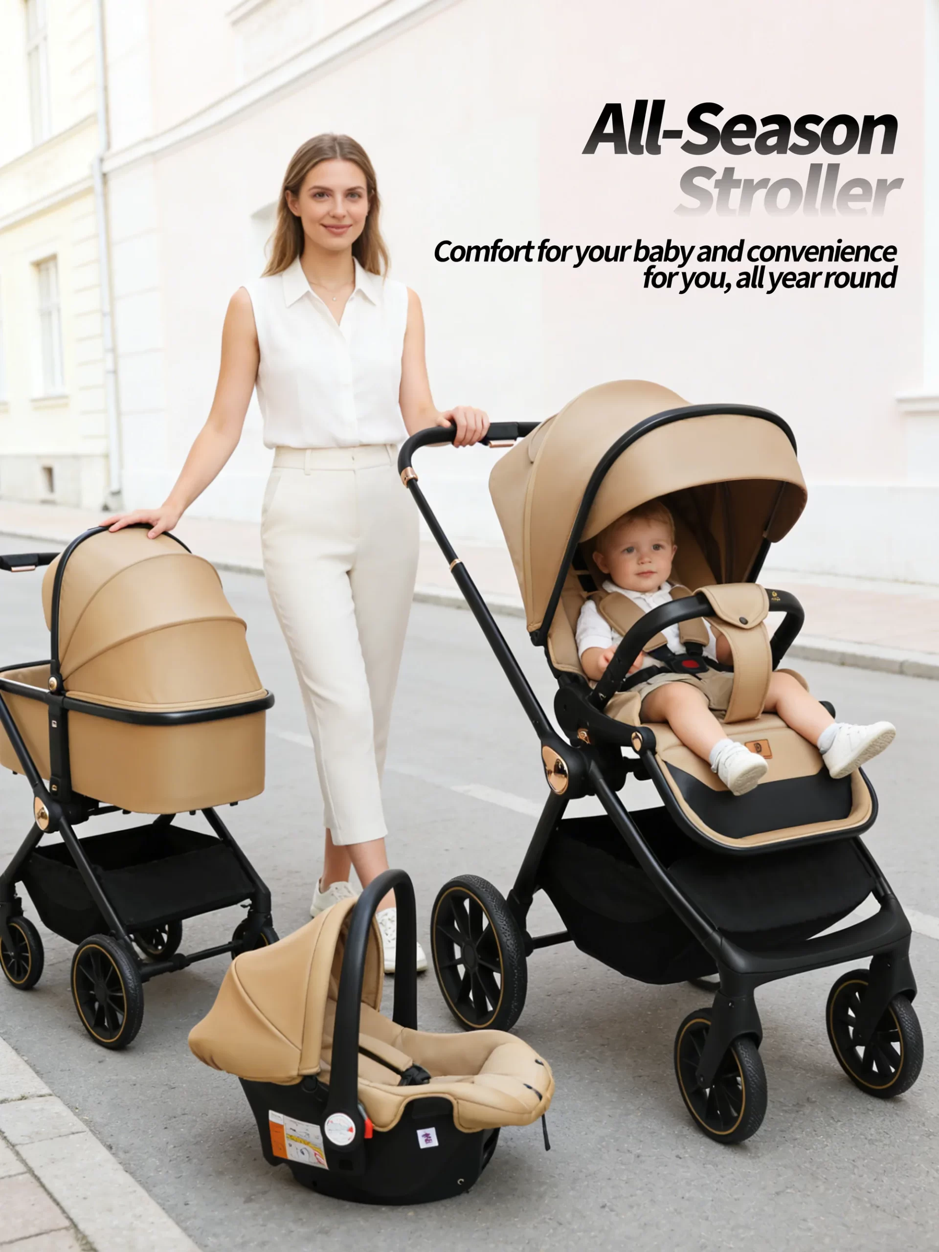 Wholesale Premium 3 in 1 Baby Stroller with Bassinet and Car Seat Newborn Stroller for Infant Toddler Pram with Footmuff - 图片 15