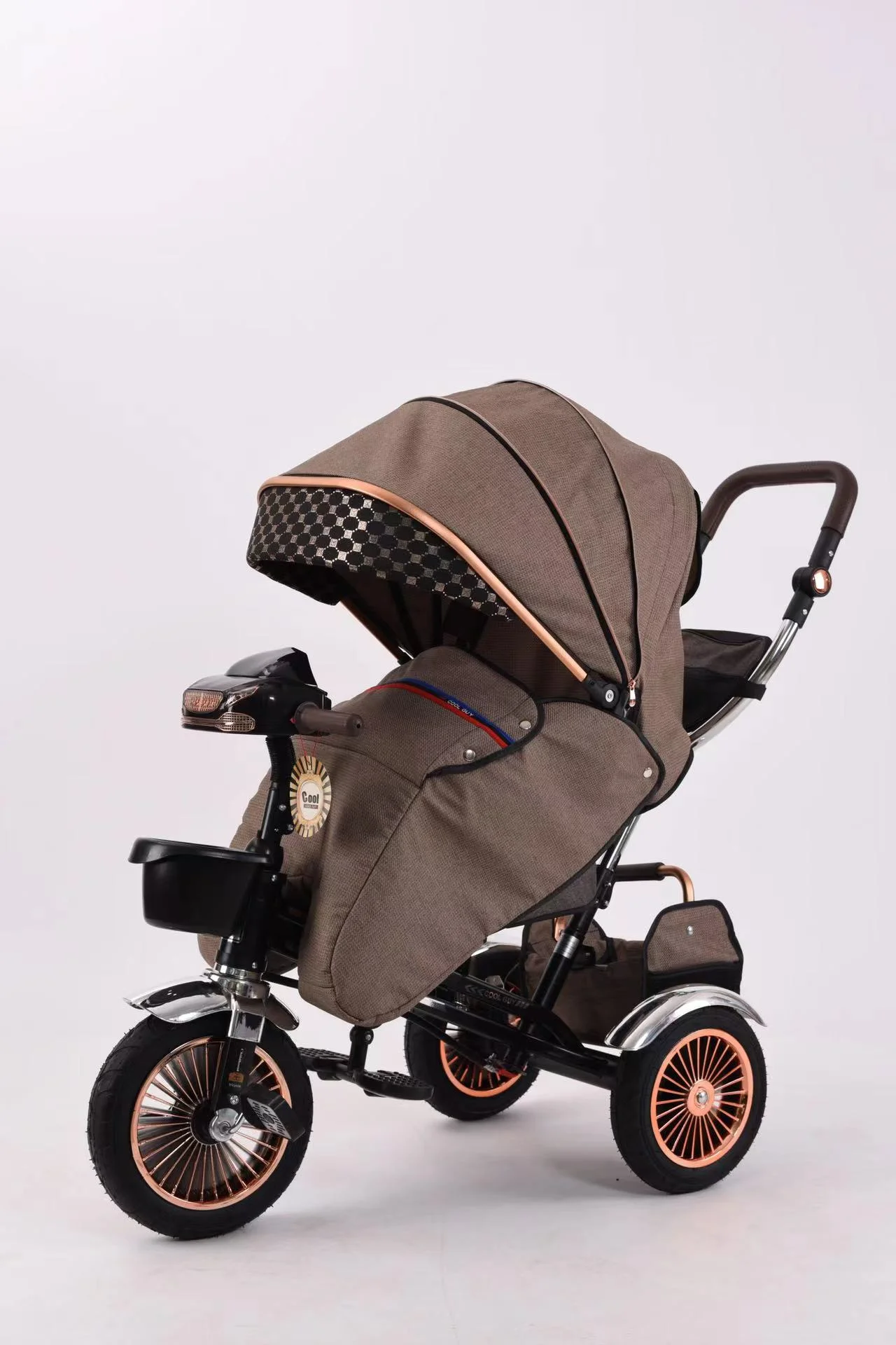 Wholesale 360° Rotating Kids Tricycle Stroller Foldable Toddler Trike with Canopy & Storage - 图片 9