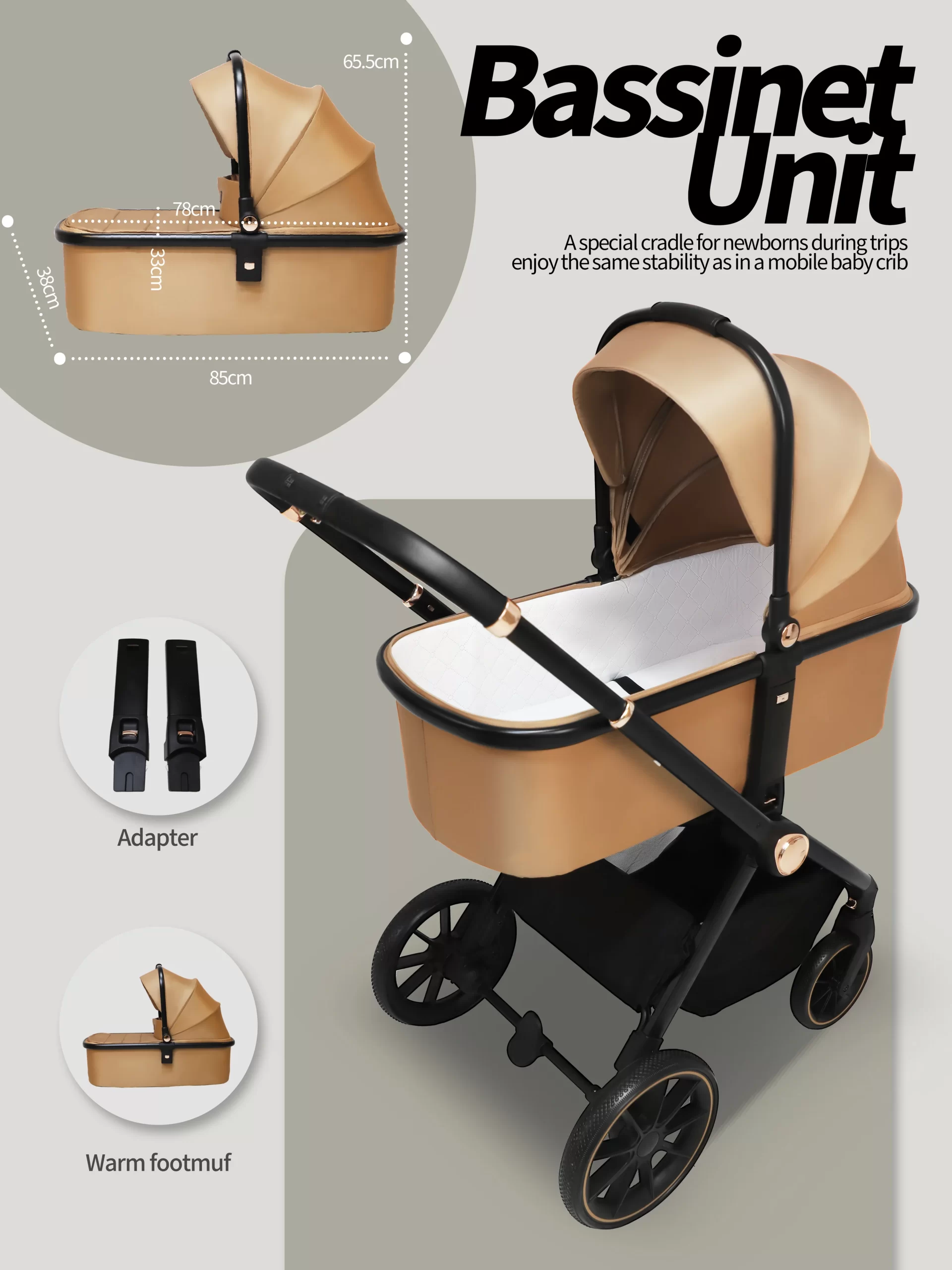 Wholesale Premium 3 in 1 Baby Stroller with Bassinet and Car Seat Newborn Stroller for Infant Toddler Pram with Footmuff - 图片 13
