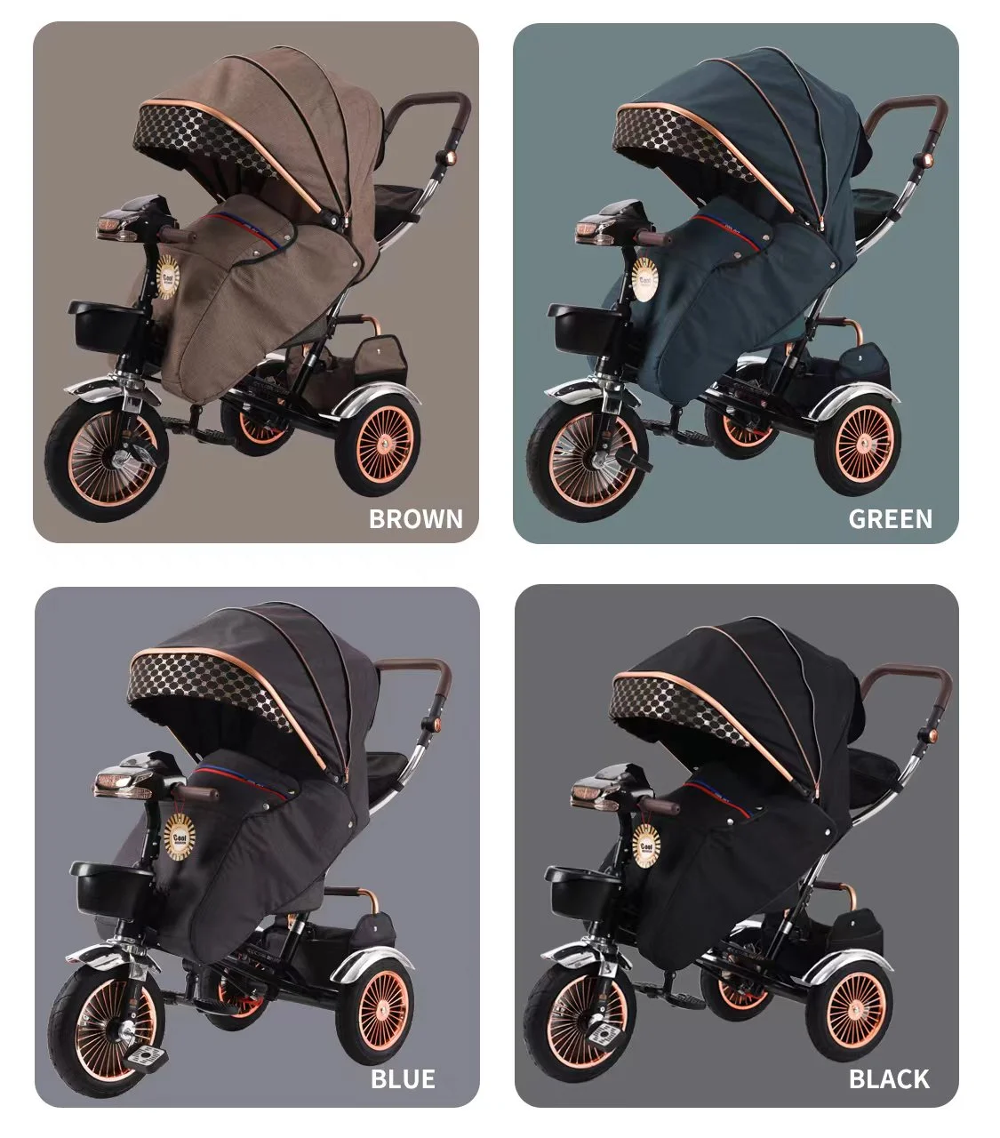Wholesale 360° Rotating Kids Tricycle Stroller Foldable Toddler Trike with Canopy & Storage - 图片 7
