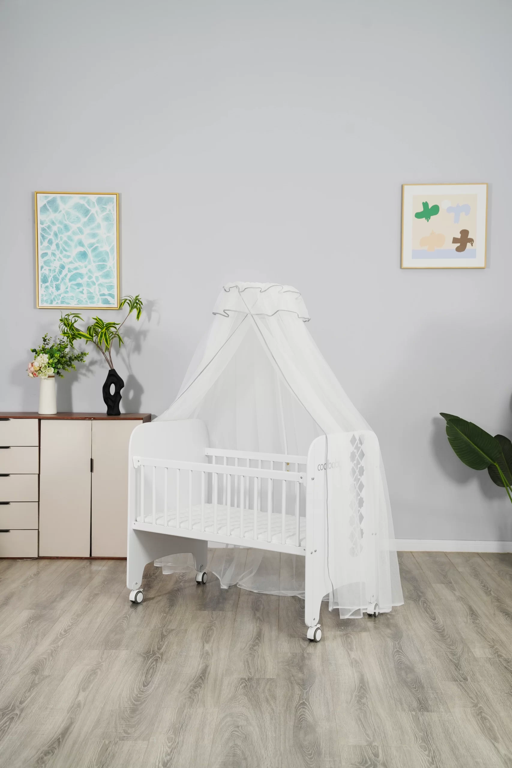 Wholesale Portable Baby Bedside Bed One Side Adjustable Baby Bassinet With High Pole Mosquito Net - 图片 11