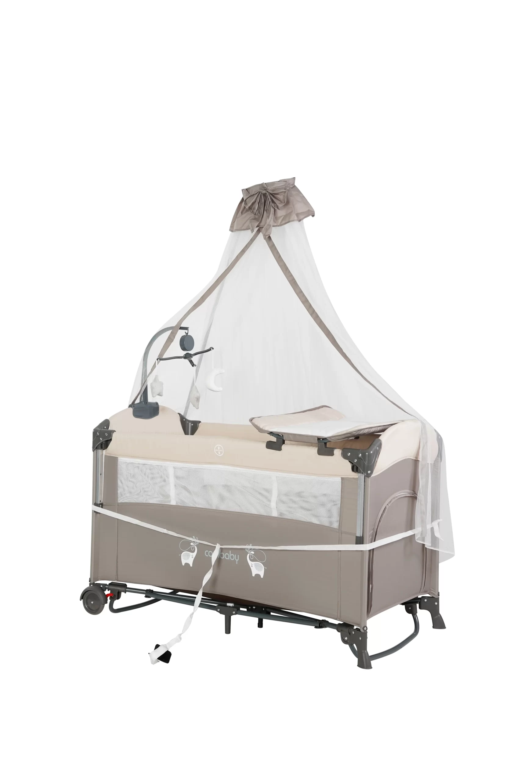Wholesale Foldable Multifunctional Baby Playard Crib with Mosquito Net, Changing Table, Toy Bar & Storage - 图片 12