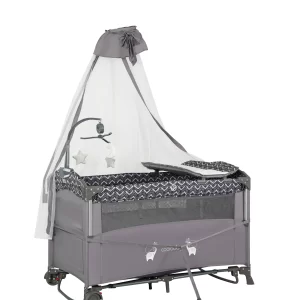 Wholesale Foldable Multifunctional Baby Playard Crib with Mosquito Net, Changing Table, Toy Bar & Storage