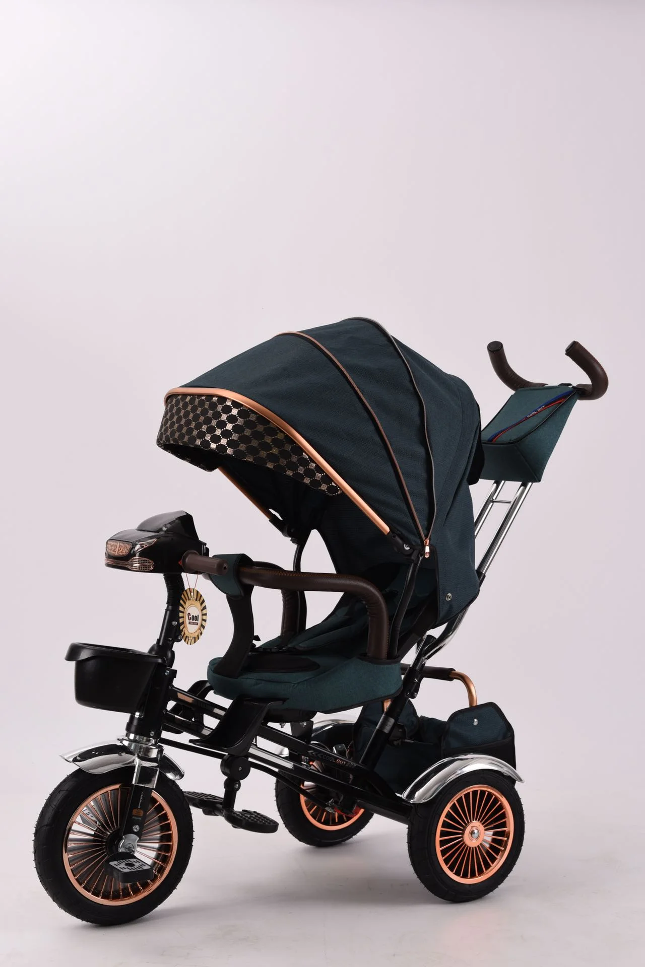 Wholesale 360° Rotating Kids Tricycle Stroller Foldable Toddler Trike with Canopy & Storage - 图片 11