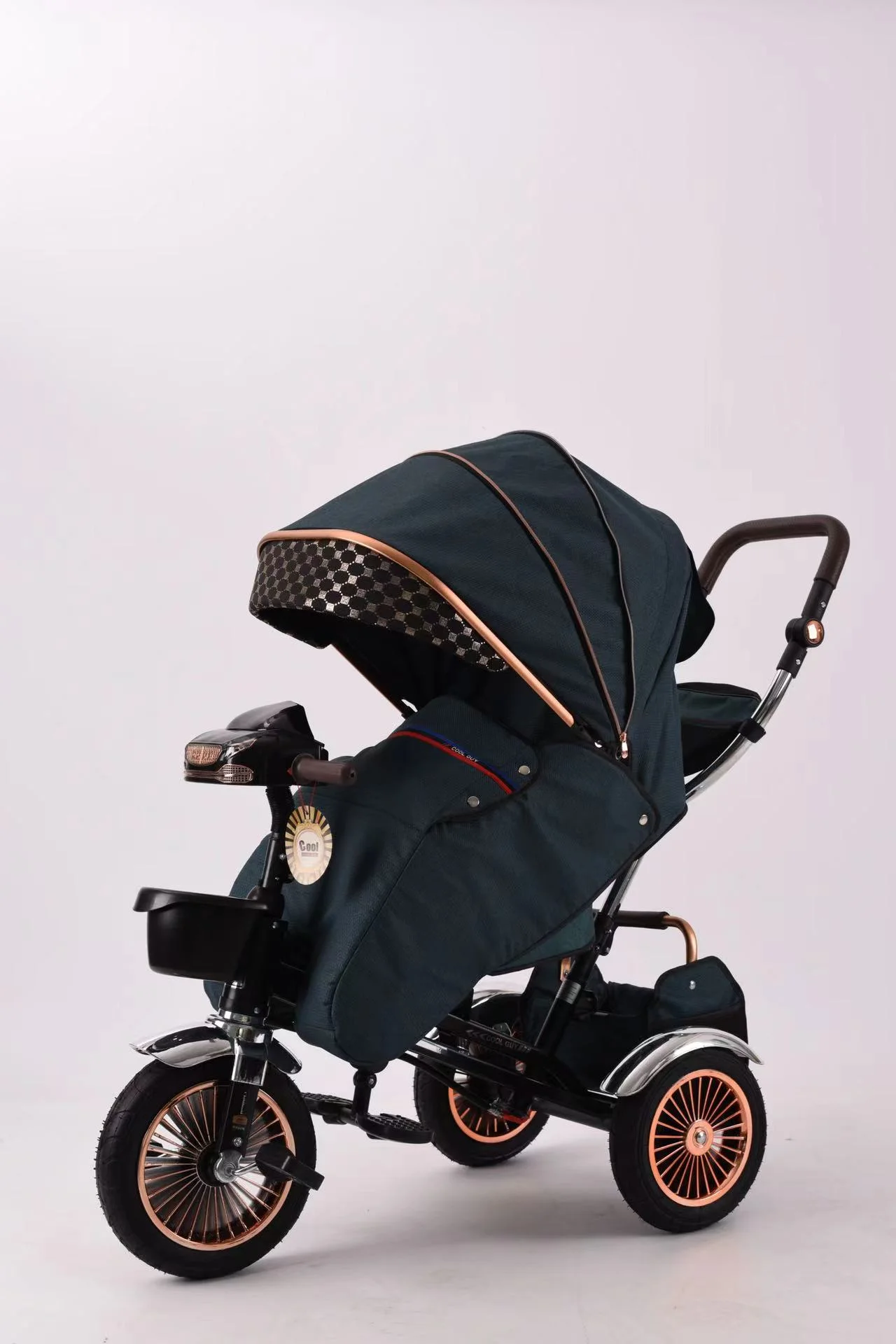 Wholesale 360° Rotating Kids Tricycle Stroller Foldable Toddler Trike with Canopy & Storage - 图片 3