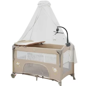 Wholesale Multifunctional Baby Travel Bed, Foldable Playpen with Changing Table, Adjustable Canopy & Storage Basket for Newborns