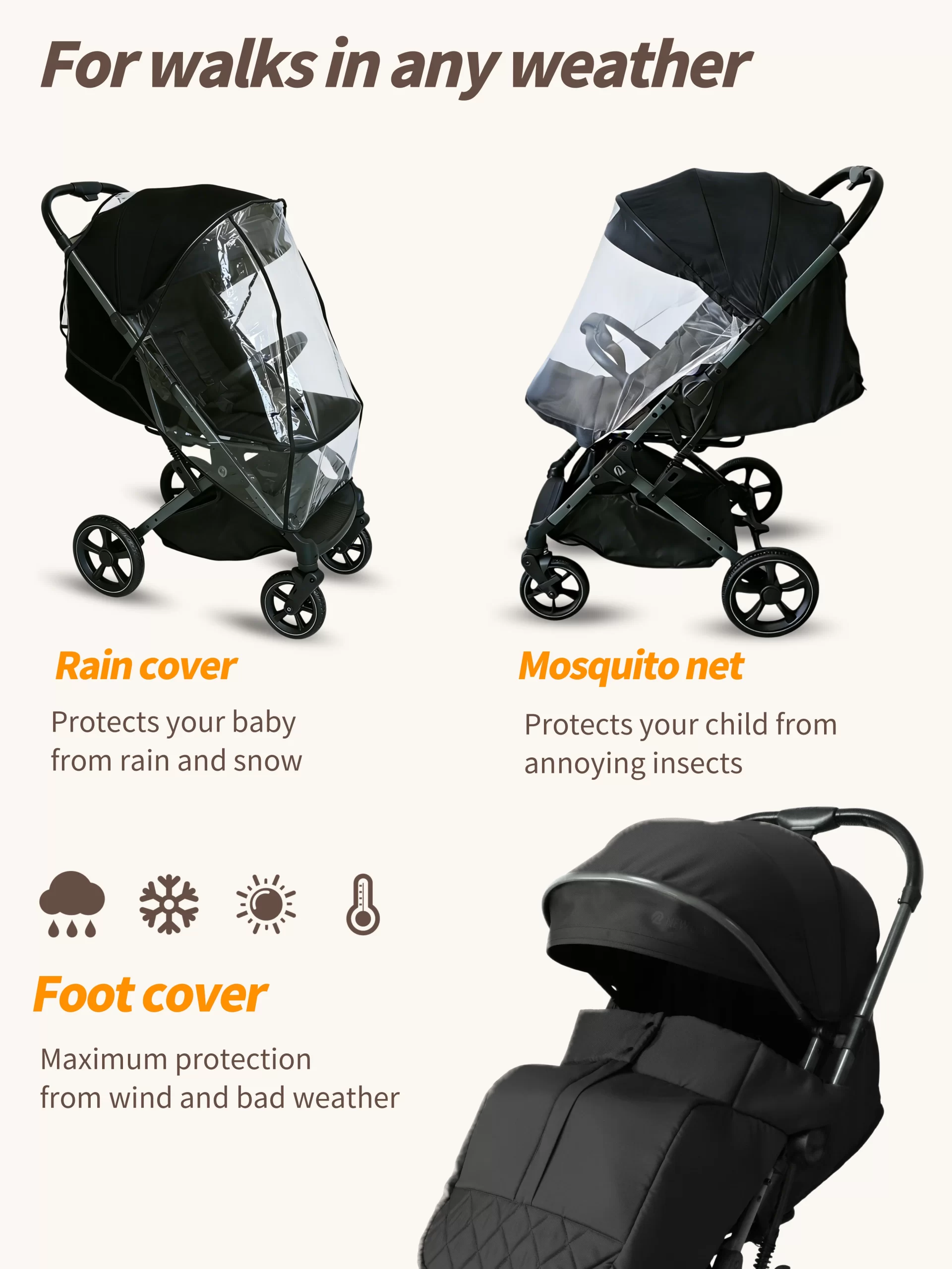 Wholesale All-Weather Luxury Baby Stroller: Reversible Handle, Compact Fold, Full Protection - 图片 6