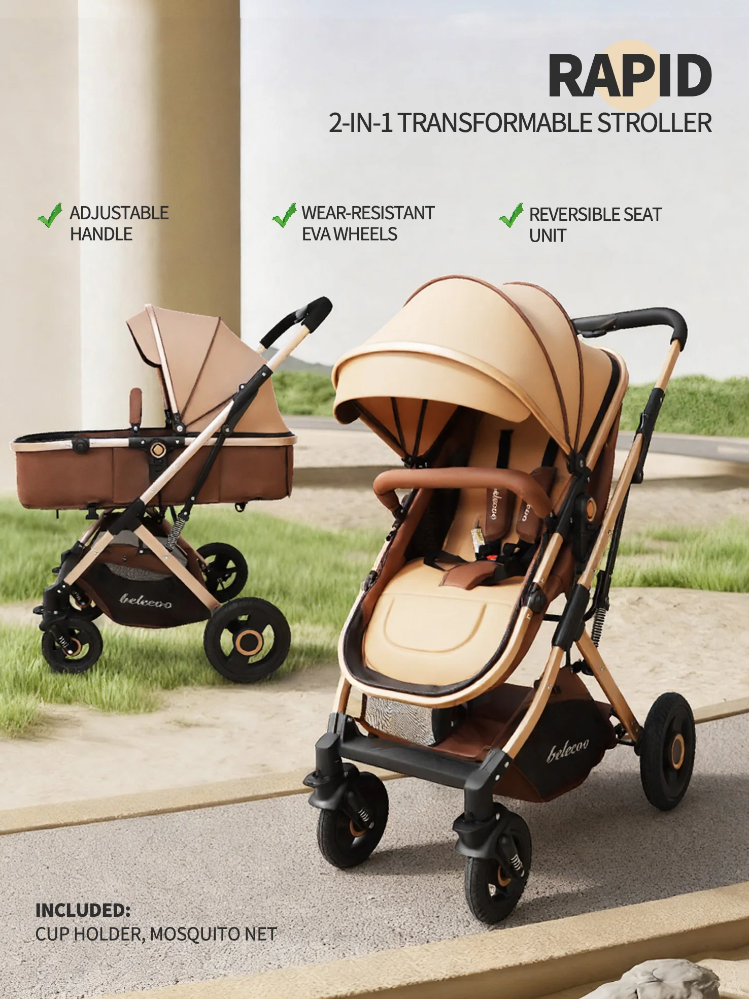 Wholesale Reversible Lightweight Baby Stroller, One Hand Fold High View Travel Pram Newborn Friendly - 图片 3