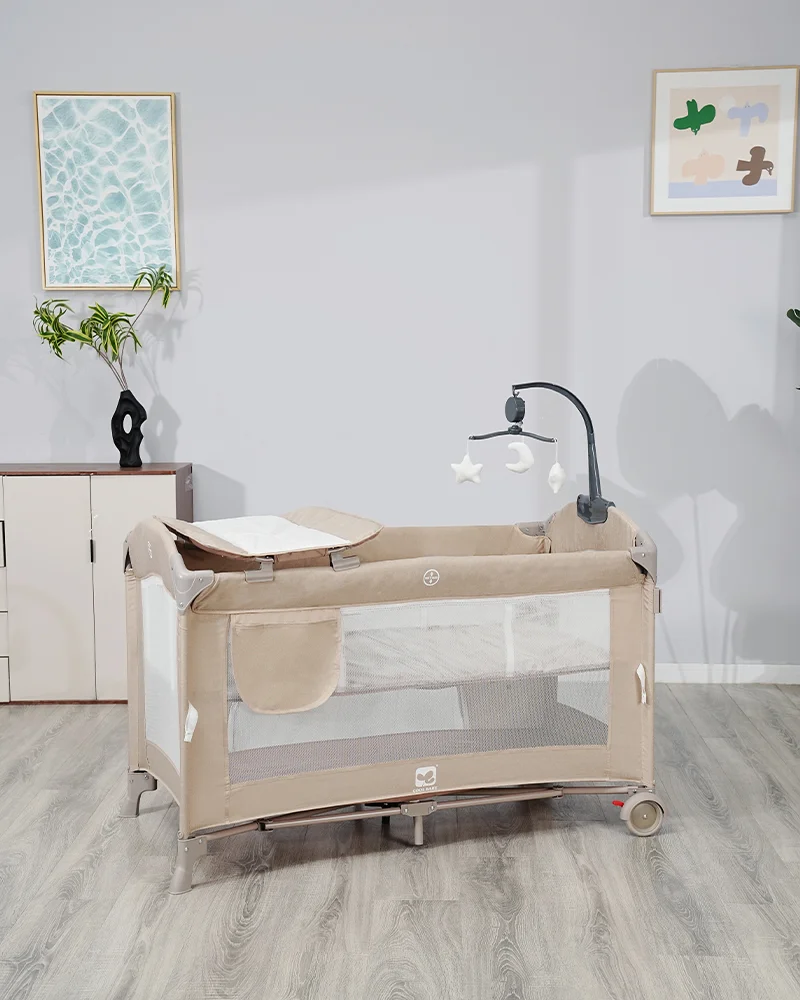 Wholesale Multifunctional Baby Travel Bed, Foldable Playpen with Changing Table, Adjustable Canopy & Storage Basket for Newborns - 图片 20