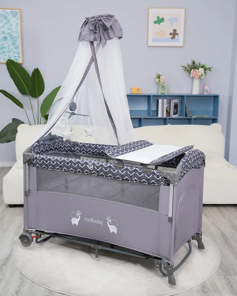 Wholesale Foldable Multifunctional Baby Playard Crib with Mosquito Net, Changing Table, Toy Bar & Storage - 图片 10
