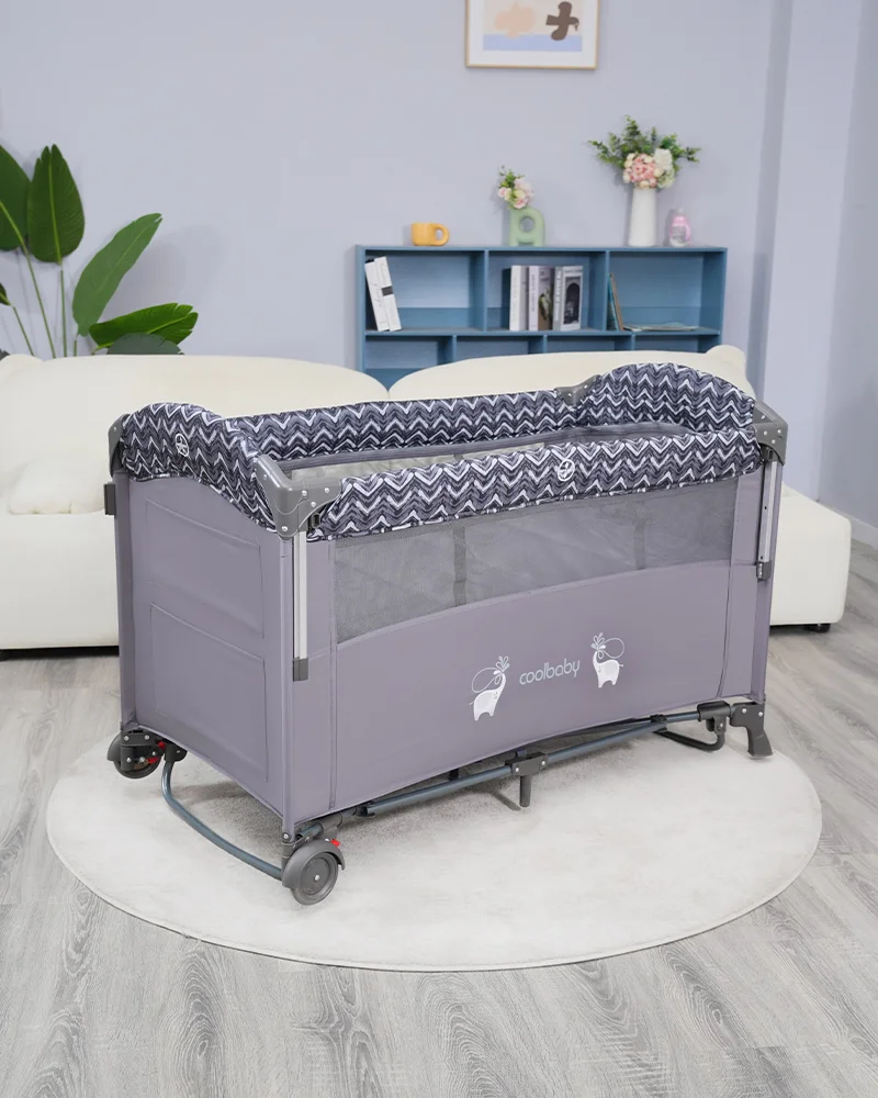 Wholesale Foldable Multifunctional Baby Playard Crib with Mosquito Net, Changing Table, Toy Bar & Storage - 图片 9