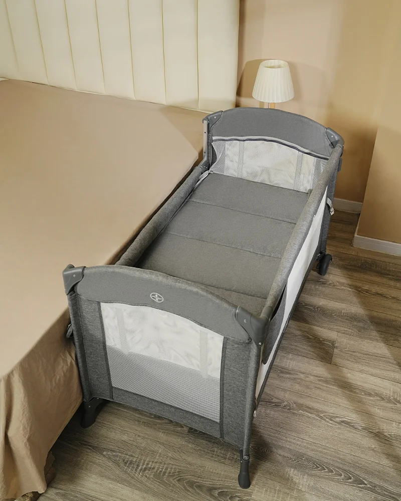 Wholesale Multifunctional Baby Travel Bed, Foldable Playpen with Changing Table, Adjustable Canopy & Storage Basket for Newborns - 图片 16