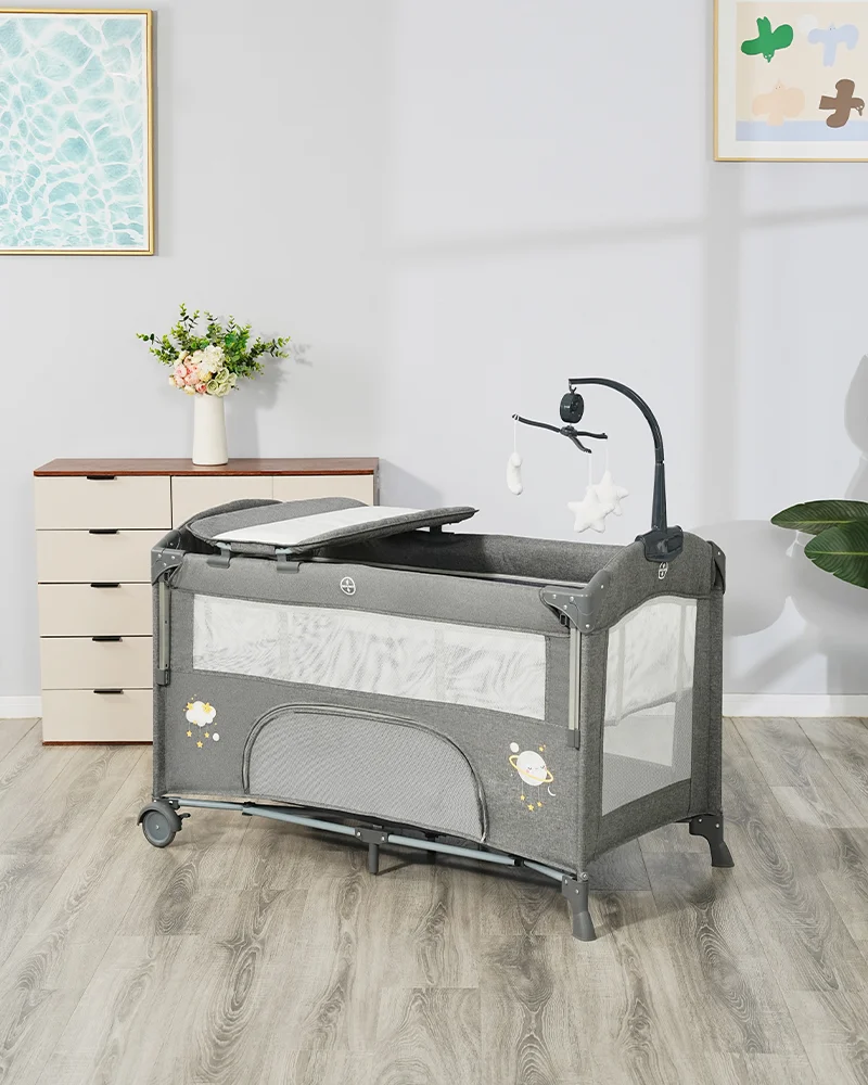 Wholesale Multifunctional Baby Travel Bed, Foldable Playpen with Changing Table, Adjustable Canopy & Storage Basket for Newborns - 图片 24