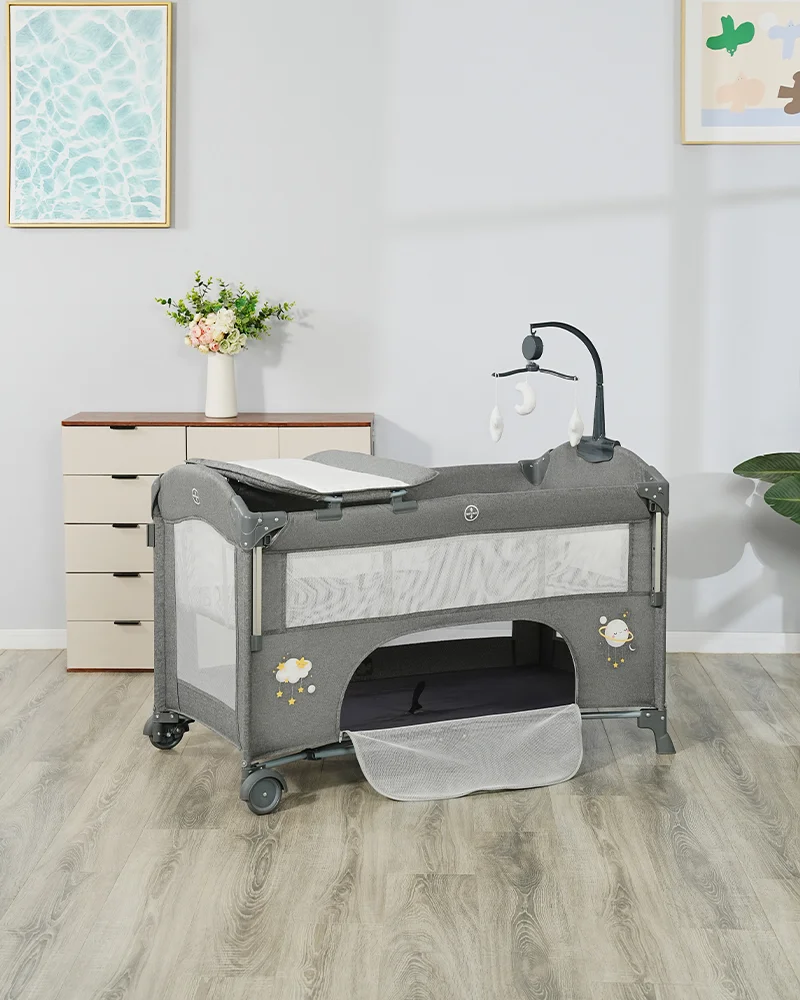 Wholesale Multifunctional Baby Travel Bed, Foldable Playpen with Changing Table, Adjustable Canopy & Storage Basket for Newborns - 图片 23