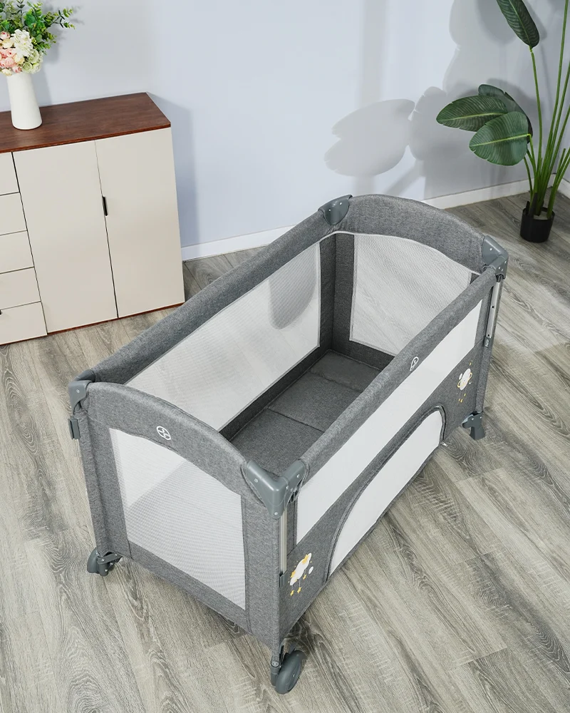 Wholesale Multifunctional Baby Travel Bed, Foldable Playpen with Changing Table, Adjustable Canopy & Storage Basket for Newborns - 图片 22